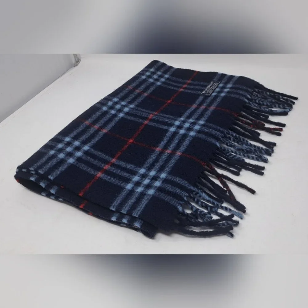 Burberry Men's Scarf Navy Nova Check Vintage Y2K 90s Lambswool England 13